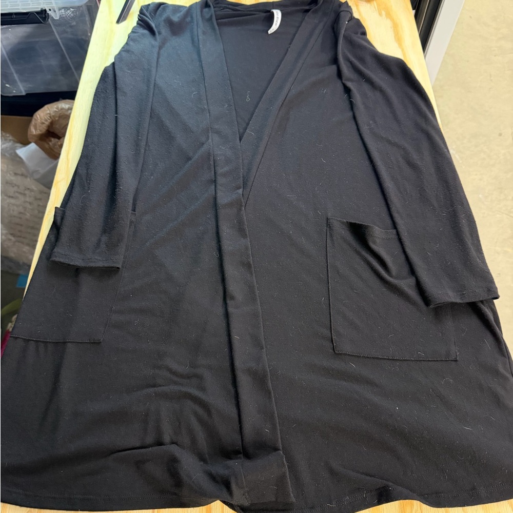 Zenana Premium Black Open Front Cardigan Womens Medium Duster Pocket